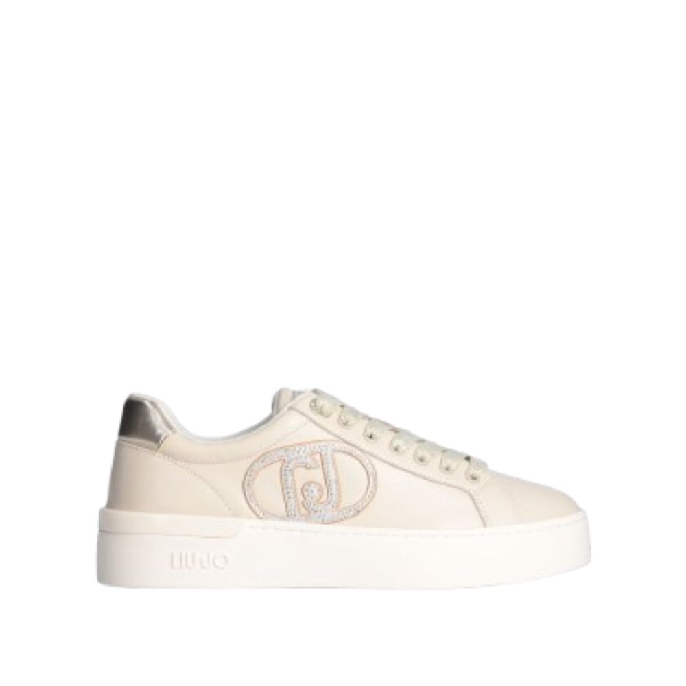 LIU JO IVORY WOMEN LEATHER SNEAKERS WITH JEWEL LOGO 